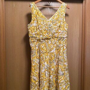 GNW Yellow Floral Fit & Flare Sundress Romantic Cotton Sz 16